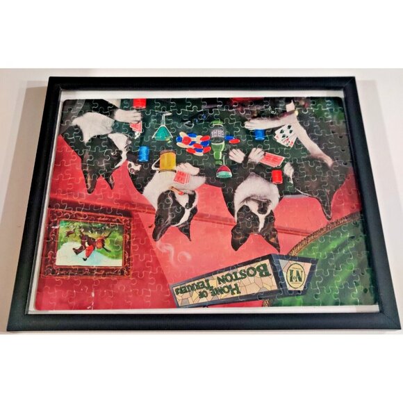Home of Boston Terriers - Four Dogs Doggie Playing Poker Framed Puzzle 12x15" - Picture 6 of 9